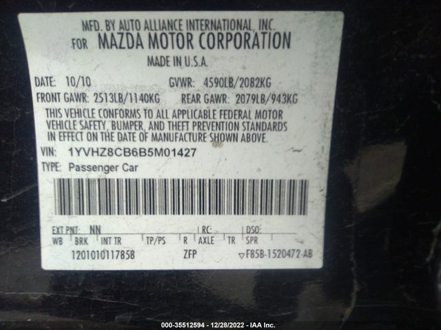 2011 MAZDA MAZDA6 S TOURING PLUS VIN: 1YVHZ8CB6B5M01427