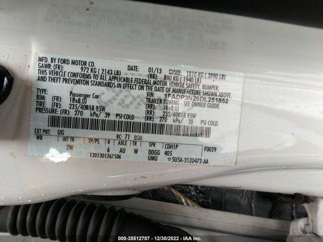 2013 FORD FOCUS TITANIUM VIN: 1FADP3N26DL251852