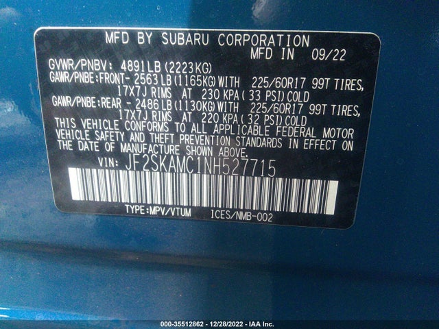 2022 Subaru Forester, VIN: JF2SKAMC1NH527715