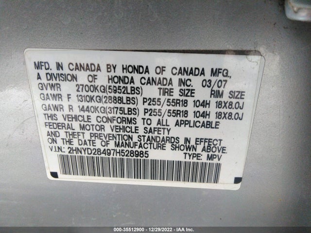 Acura MDX 2007 2HNYD28497H528985 Image 10