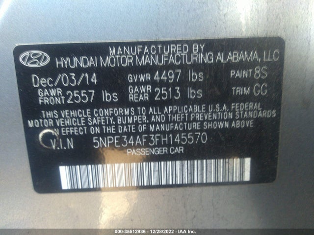 Hyundai Sonata 2.4l Sport 2015 5NPE34AF3FH145570 Image 9