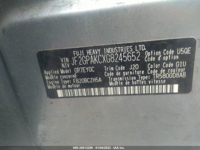 JF2GPAKCXG8245652 Subaru Crosstrek Limited