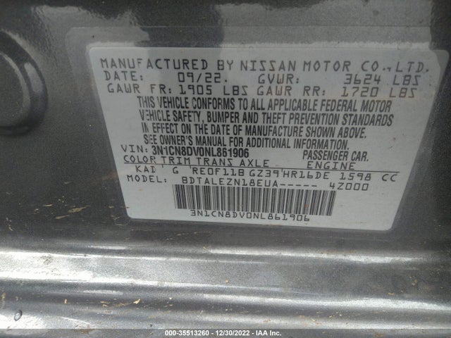 2022 Nissan Versa, VIN: 3N1CN8DV0NL861906