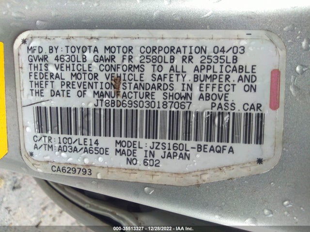 JT8BD69S030187067 Lexus GS 300
