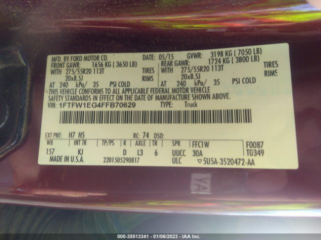 1FTFW1EG4FFB70629 Ford F-150 Xlt W