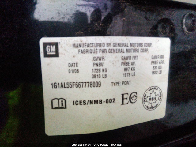 2006 CHEVROLET COBALT LT VIN: 1G1AL55F667778009