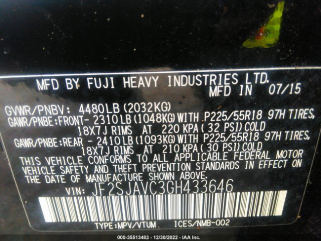 JF2SJAVC3GH433646 Subaru Forester 2.5i Touring