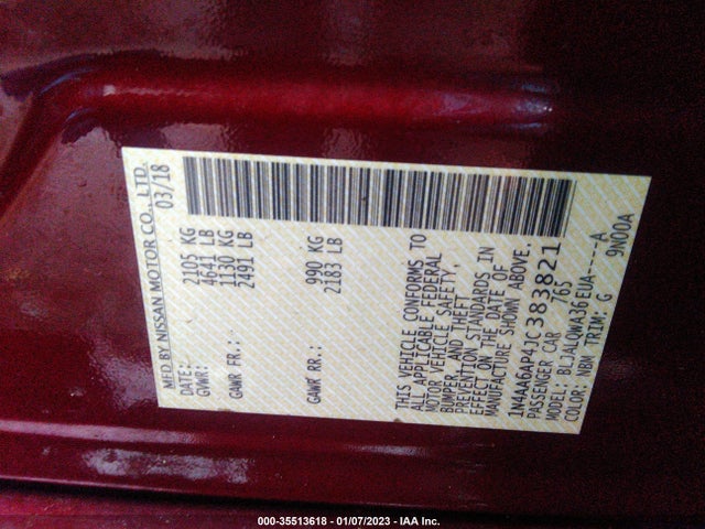 Nissan MAXIMA S 2018 1N4AA6AP4JC383821 Image 9