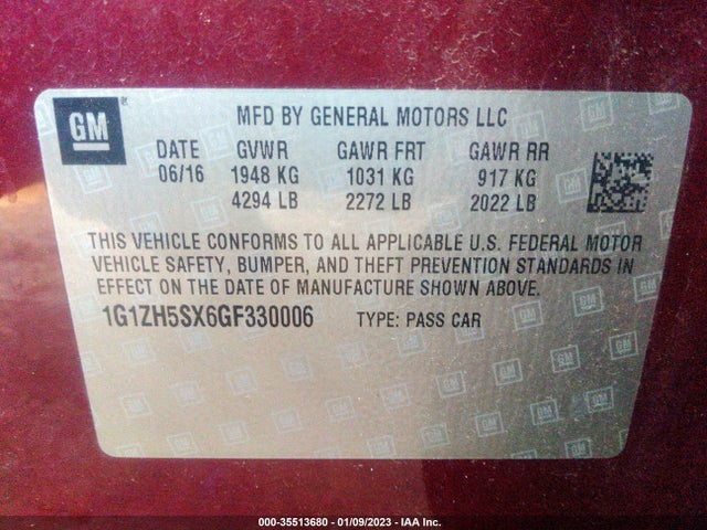 2016 Chevrolet Malibu, VIN: 1G1ZH5SX6GF330006