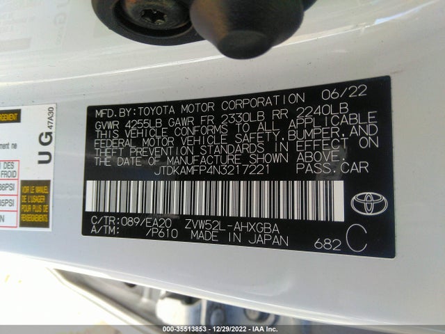 2022 Toyota Prius, VIN: JTDKAMFP4N3217221