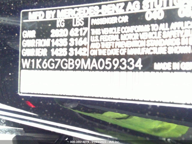 2021 Mercedes-Benz S-Class, VIN: W1K6G7GB9MA059334