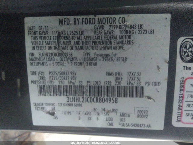 Lincoln MKZ 2012 3LNHL2JC0CR804958 Image 9