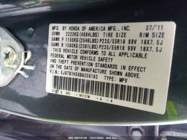 5J8TB1H56BA008180 Acura Rdx Tech Pkg