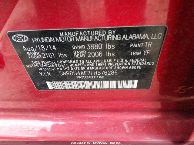 2015 Hyundai Elantra, VIN: 5NPDH4AE7FH576286