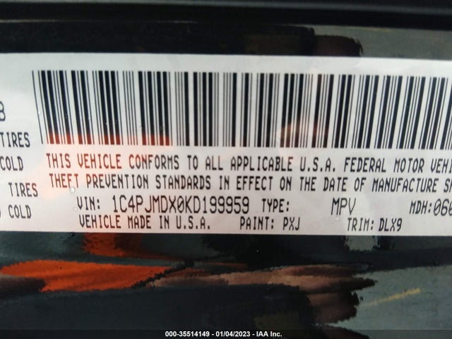 2019 JEEP CHEROKEE LIMITED VIN: 1C4PJMDX0KD199959