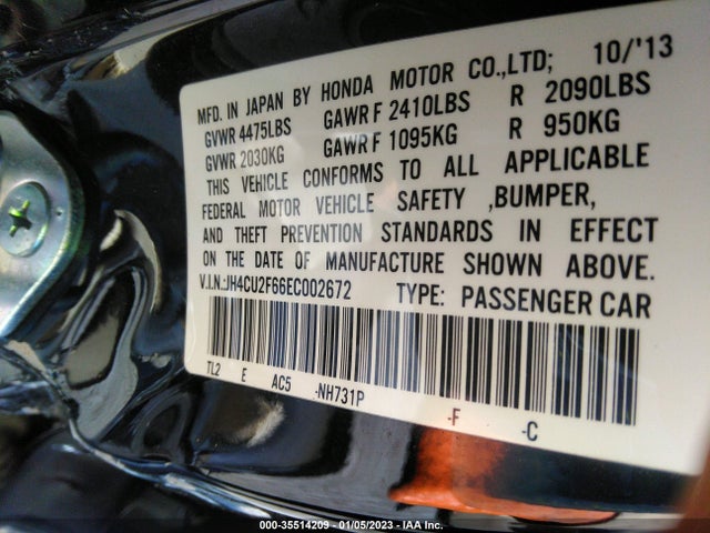 2014 ACURA TSX TECH PKG VIN: JH4CU2F66EC002672