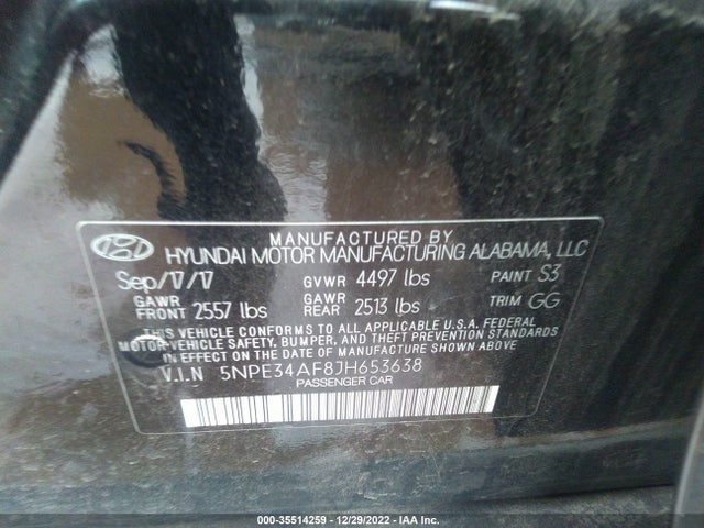 2018 HYUNDAI SONATA SEL VIN: 5NPE34AF8JH653638