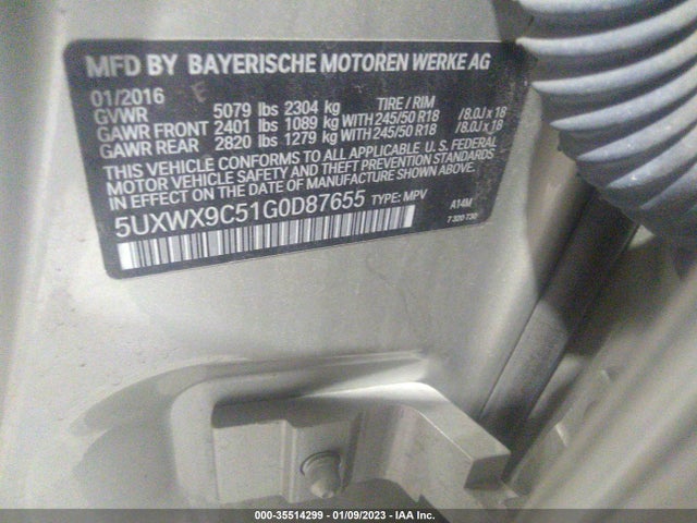 BMW X3 Xdrive28i 2016 5UXWX9C51G0D87655 Image 9
