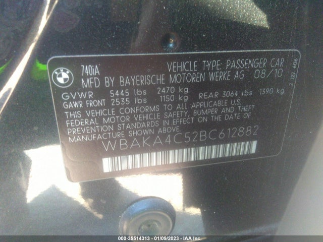 2011 BMW 7 SERIES 740I VIN: WBAKA4C52BC612882