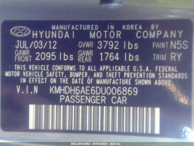 2013 HYUNDAI ELANTRA COUPE GS PZEV VIN: KMHDH6AE6DU006869
