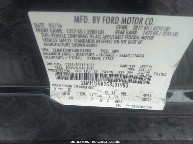 2016 Lincoln MKT, VIN: 2LMHJ5NK2GBL01983