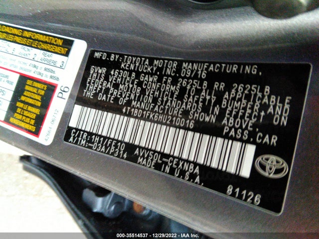 2017 Toyota Camry, VIN: 4T1BD1FK6HU210016