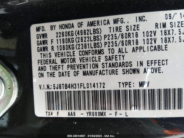 2015 Acura RDX, VIN: 5J8TB4H31FL014172