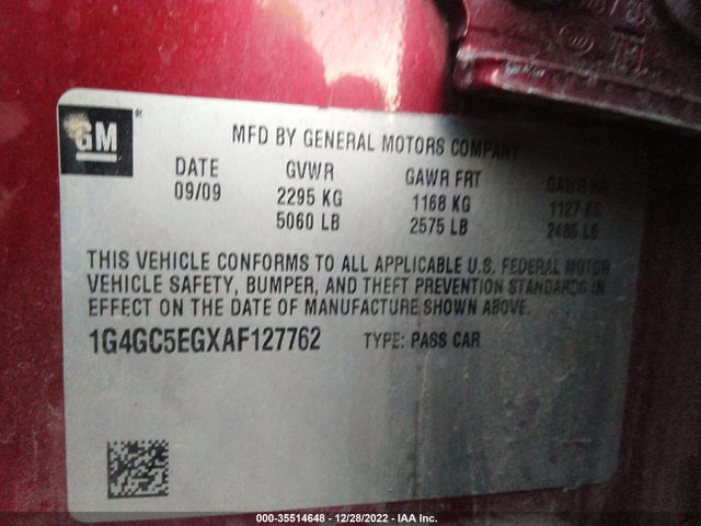 2010 BUICK LACROSSE CXL VIN: 1G4GC5EGXAF127762