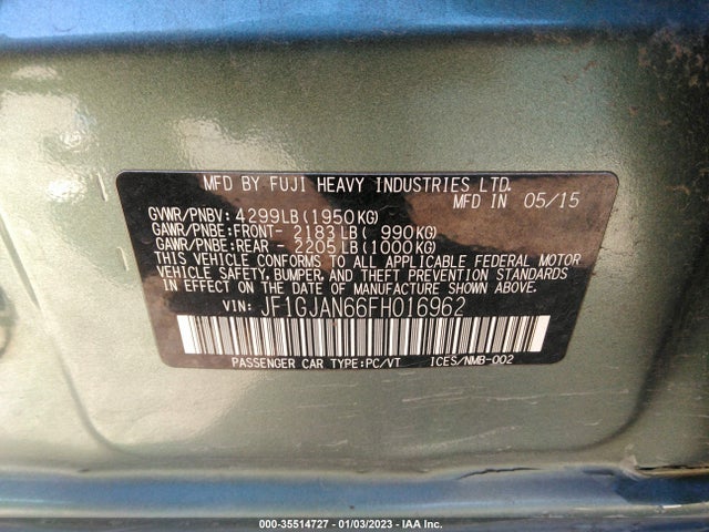 Subaru Impreza Sedan Limited 2015 JF1GJAN66FH016962 Image 10