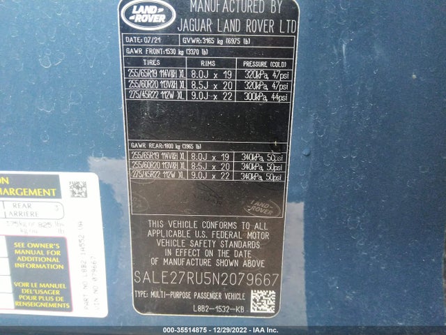2022 Land Rover Defender, VIN: SALE27RU5N2079667