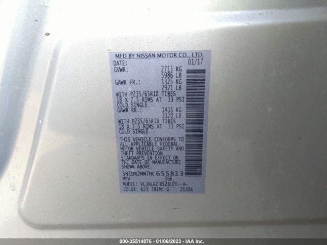 5N1DR2MM7HC655813 Nissan Pathfinder Sl