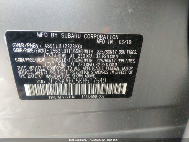 2019 Subaru Forester, VIN: JF2SKAEC5KH517540