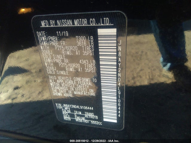 2020 Nissan Armada, VIN: JN8AY2ND4L9106444