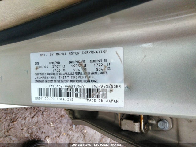 2004 MAZDA MAZDA3 I VIN: JM1BK32F841110669