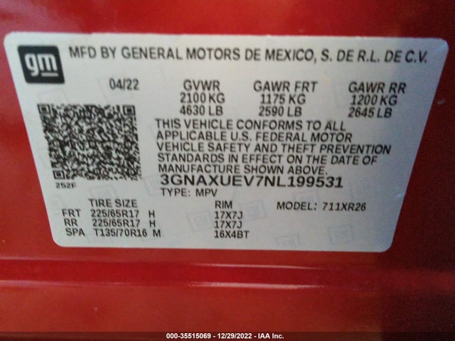 Chevrolet EQUINOX LT 2022 3GNAXUEV7NL199531 Image 9