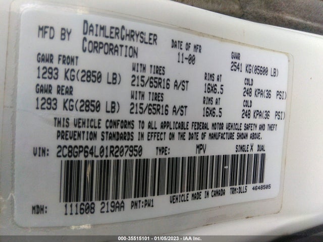 2C8GP64L01R207950 Chrysler Town & Country
