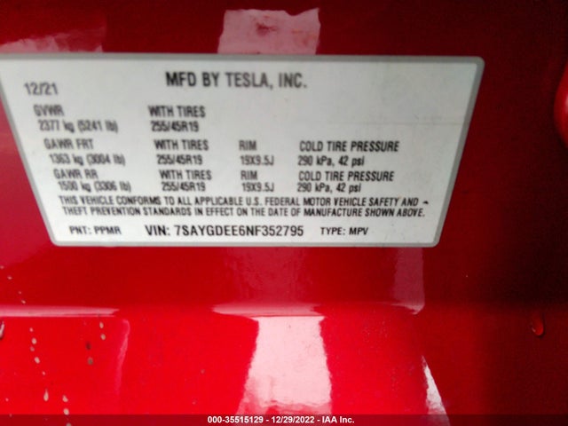 Tesla Model Y 2022 7SAYGDEE6NF352795 Image 11