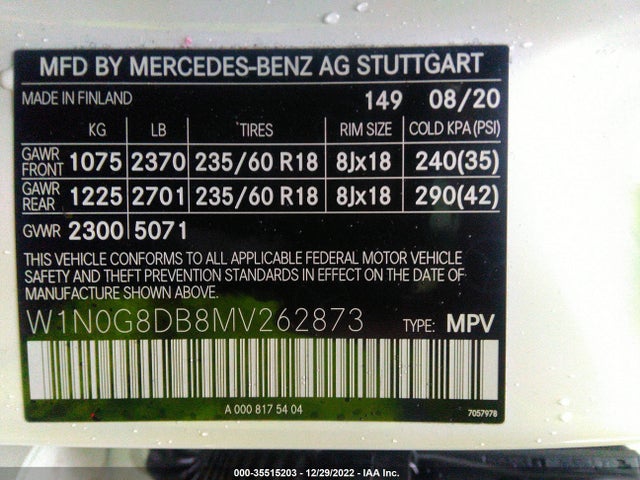 2021 Mercedes-Benz GLC-Class, VIN: W1N0G8DB8MV262873