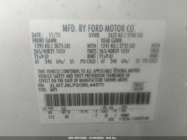2LMTJ8LP2GBL44570 Lincoln Mkx Reserve