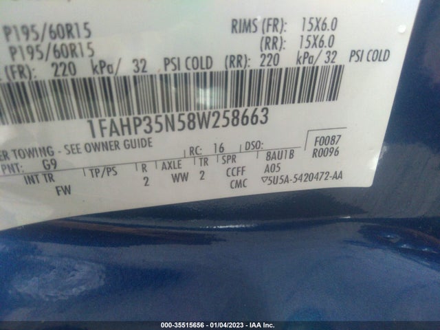 2008 FORD FOCUS SE/SES VIN: 1FAHP35N58W258663