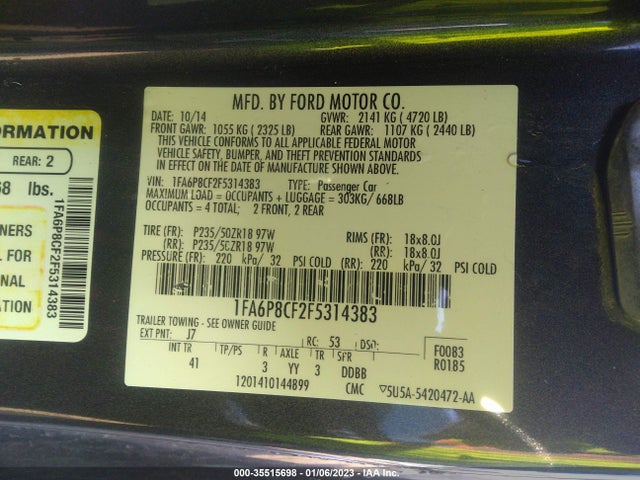 2015 Ford Mustang, VIN: 1FA6P8CF2F5314383
