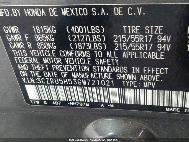 2016 Honda HR-V, VIN: 3CZRU5H53GM721021
