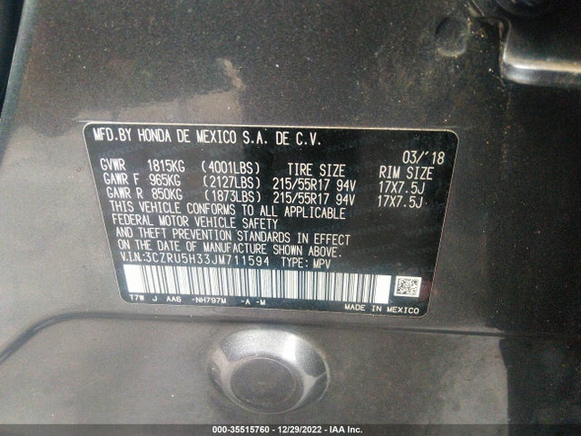 2018 Honda HR-V, VIN: 3CZRU5H33JM711594