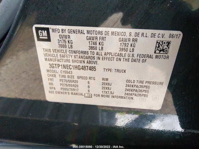 2017 GMC SIERRA 1500 SLT VIN: 3GTP1NEC1HG487485