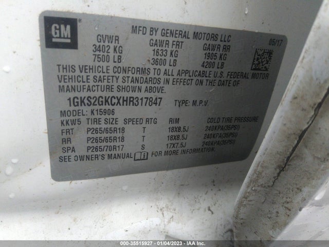 2017 GMC Yukon XL, VIN: 1GKS2GKCXHR317847