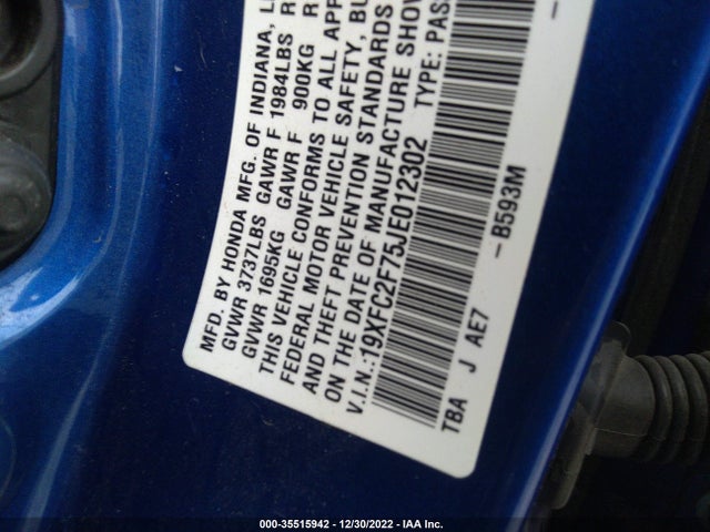 Honda Civic Sedan Ex 2018 19XFC2F75JE012302 Image 9