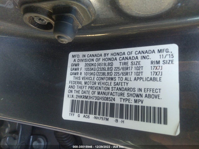 Honda Cr-v Ex-l 2016 2HKRM3H73GH508524 Image 9