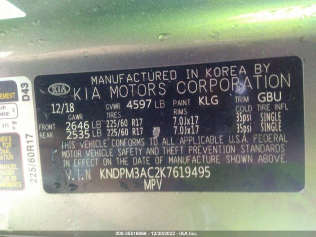 KNDPM3AC2K7619495 KIA Sportage Lx