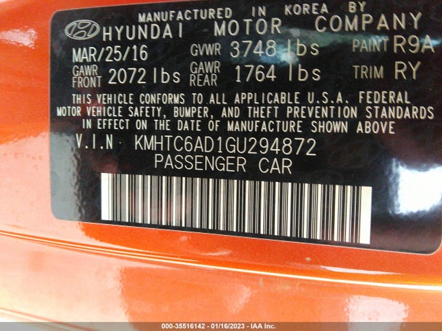 Hyundai VELOSTER 2016 KMHTC6AD1GU294872 Image 14