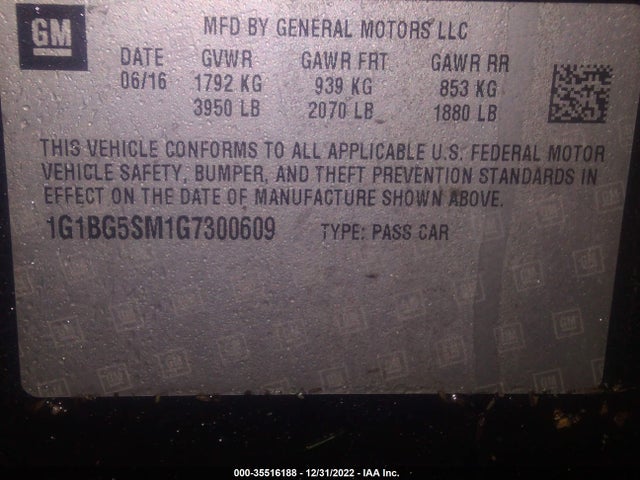2016 Chevrolet Cruze, VIN: 1G1BG5SM1G7300609